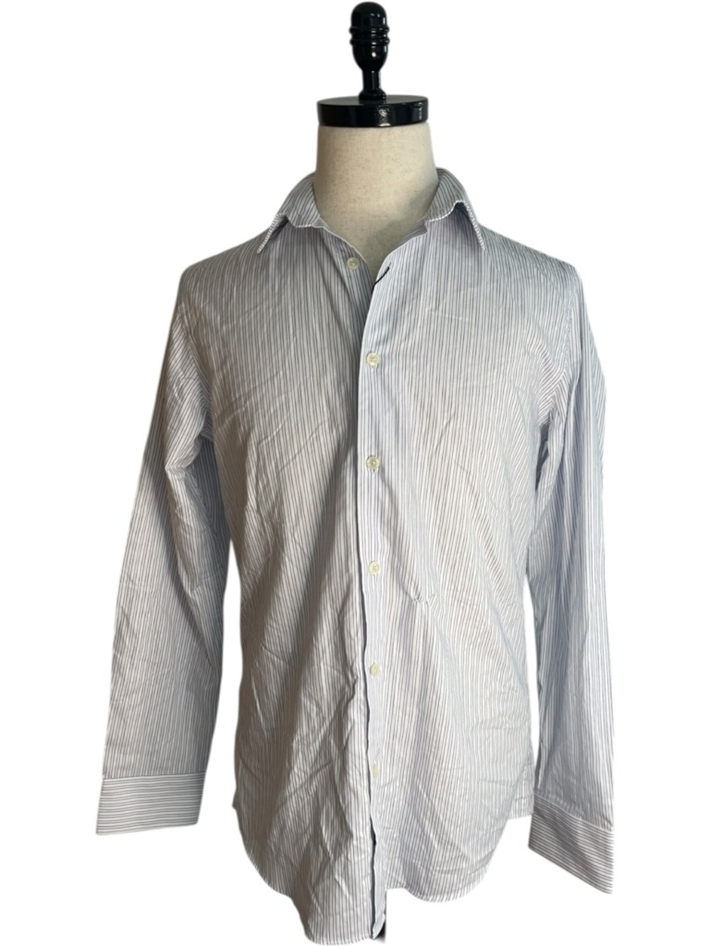 Zara Easy Care Striped Button Down Dress Shirt White Blue